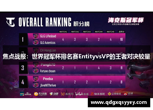 焦点战报：世界冠军杯排名赛EntityvsVP的王者对决较量